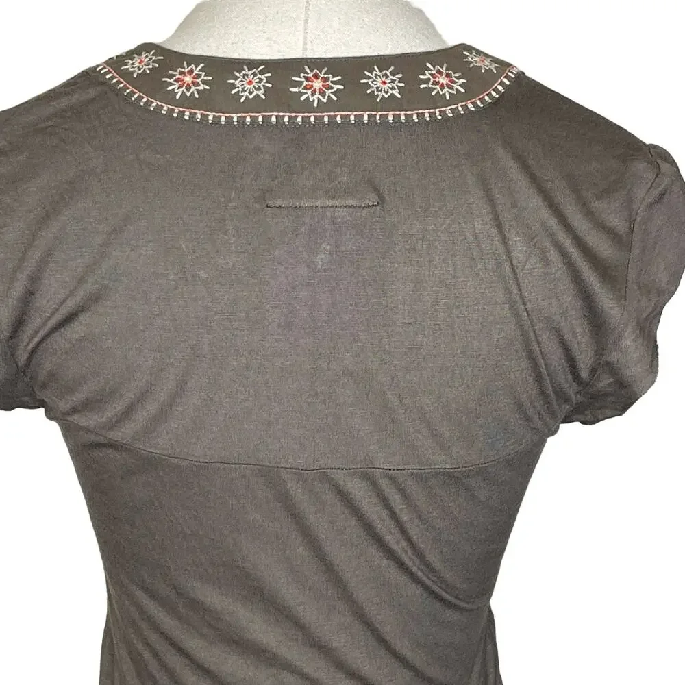 Free People Size XS Minidress Lace Up Bodice Embroidered Smocked Tiered NWT